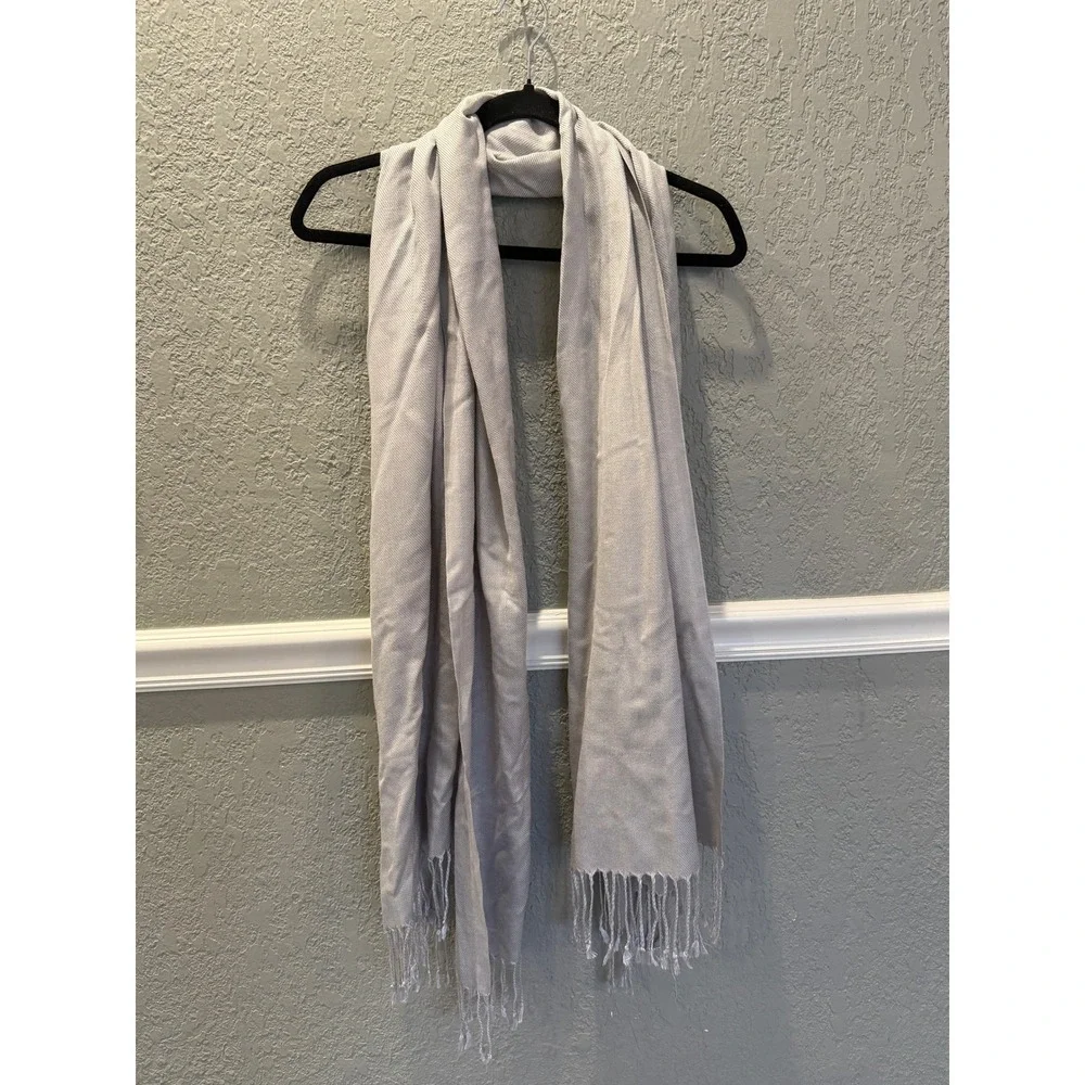 Silver Grey Pashmina Style Scarf Wrap Fringed Lightweight Shawl 69x27 Solid Grey